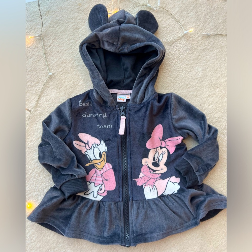 Disney Minnie Mouse Daisy Duck Grey Pink Ears Hoodie Top Sweatshirt Cardigan